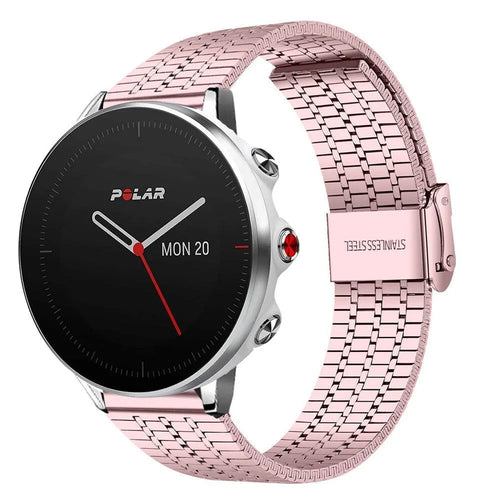 Fine Steel Strap, pink, on a watch, 3/4 front view