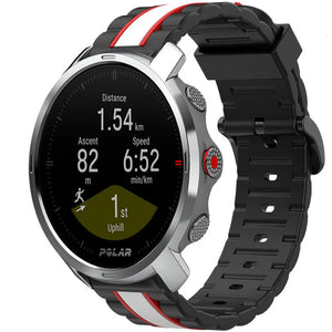 Silicone Special Edition Strap, black/white, on a watch, 3/4 front view