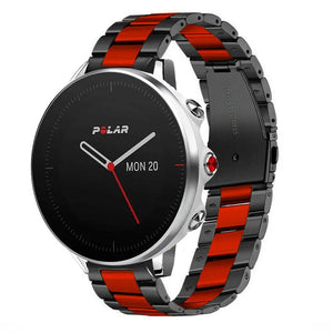 Steel Strap, black/red, on a watch, 3/4 front view