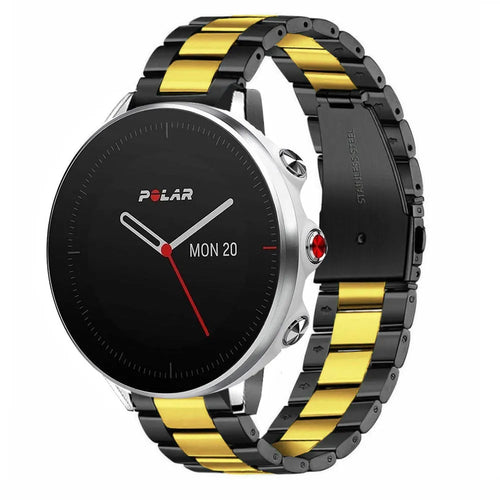 Steel Strap, black/gold, on a watch, 3/4 front view
