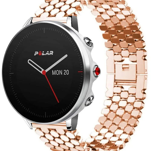 Steel Strap Hexagons, rose gold, on a watch, 3/4 front view