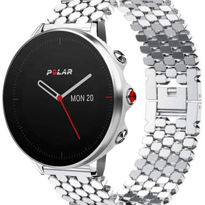Steel Strap Hexagons, silver, on a watch, 3/4 front view