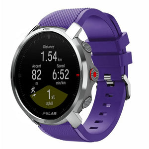 Twill Silicone Strap, purple, on a watch, 3/4 front view