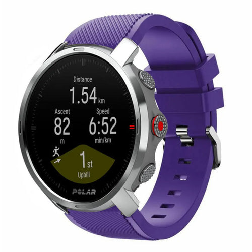 Twill Silicone Strap, purple, on a watch, 3/4 front view