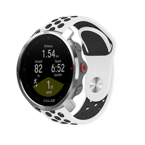 Silicone Sport Strap, white/black, on a watch, 3/4 front view