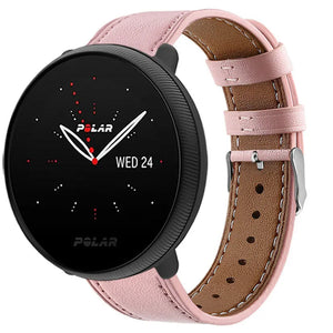 Modern Leather Strap, pink, on a watch, 3/4 front view