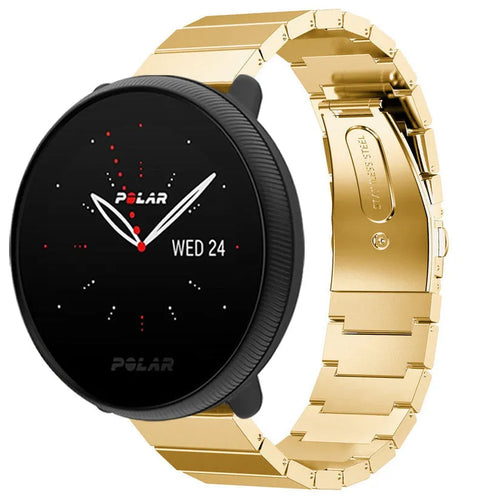 Premium Metal Strap, gold, on a watch, 3/4 front view