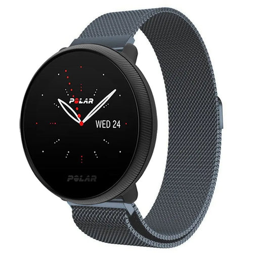 Milanese Strap, space grey, on a watch, 3/4 front view