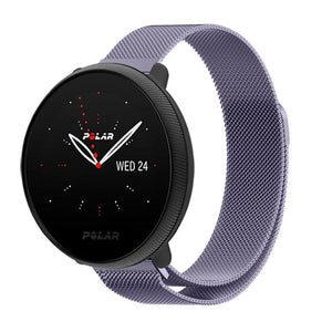 Milanese Strap, light purple, on a watch, 3/4 front view