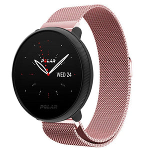 Milanese Strap, pink, on a watch, 3/4 front view
