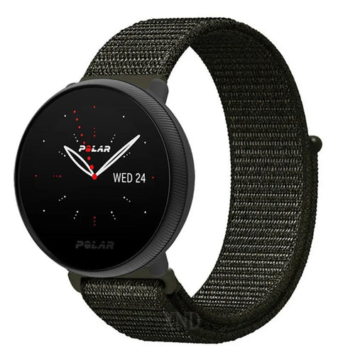 Nylon Strap, olive green, on a watch, 3/4 front view
