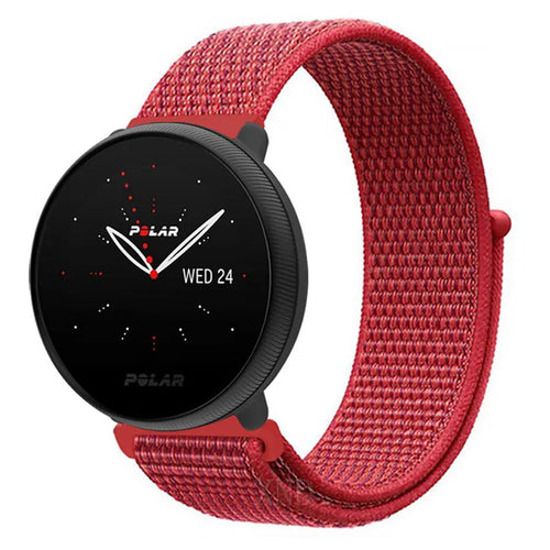 Nylon Strap, red, on a watch, 3/4 front view