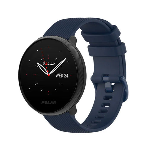 Premium Silicone Strap, dark blue, on a watch, 3/4 front view