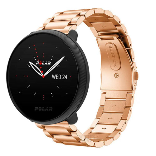 Steel Strap, rose gold, on a watch, 3/4 front view