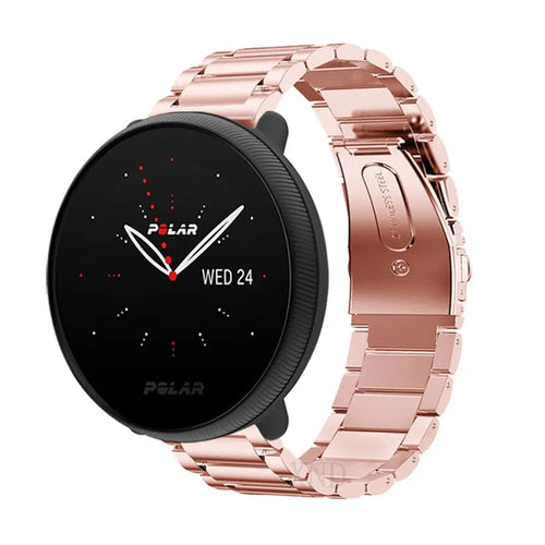 Steel Strap, pink, on a watch, 3/4 front view