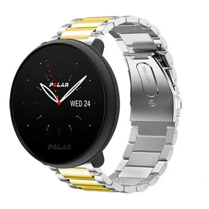 Steel Strap, silver/gold, on a watch, 3/4 front view