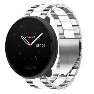 Steel Strap, silver/white, on a watch, 3/4 front view