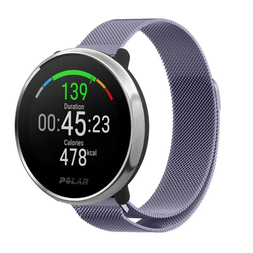 Milanese Strap, light purple, on a watch, 3/4 front view