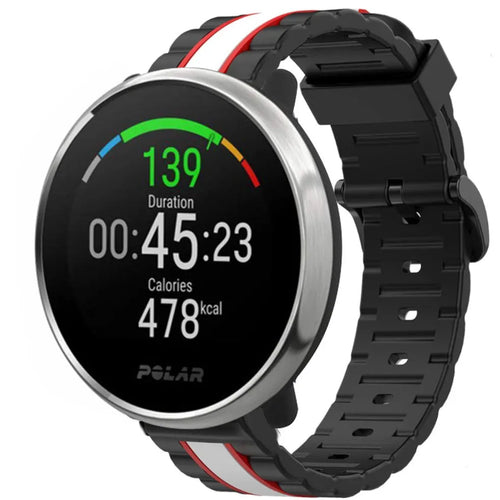 Silicone Special Edition Strap, black/white, on a watch, 3/4 front view