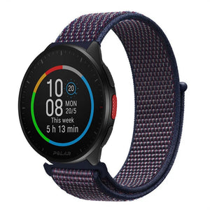 Nylon Strap, indigo blue, on a watch, 3/4 front view