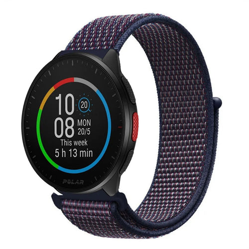 Nylon Strap, indigo blue, on a watch, 3/4 front view