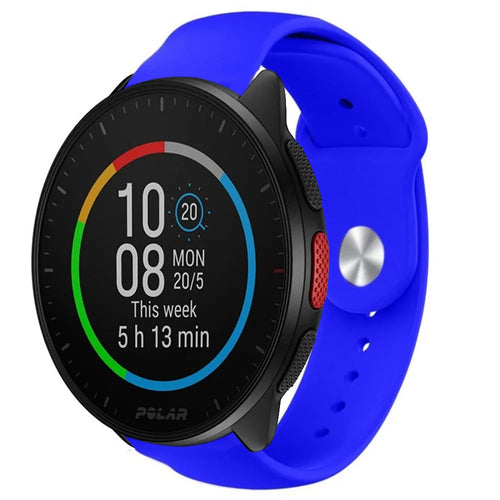 Silicone Sport Strap, blue, on a watch, 3/4 front view