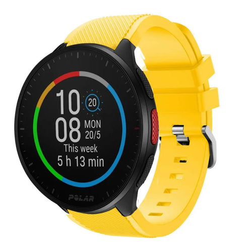 Twill Silicone Strap, yellow, on a watch, 3/4 front view