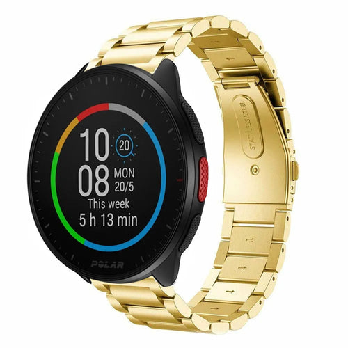 Steel Strap, gold, on a watch, 3/4 front view