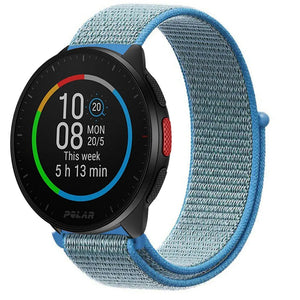 Nylon Strap, blue, on a watch, 3/4 front view