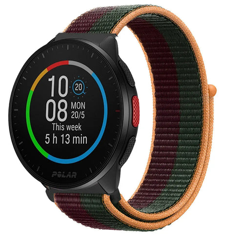 Nylon Strap, dark cherry, on a watch, 3/4 front view