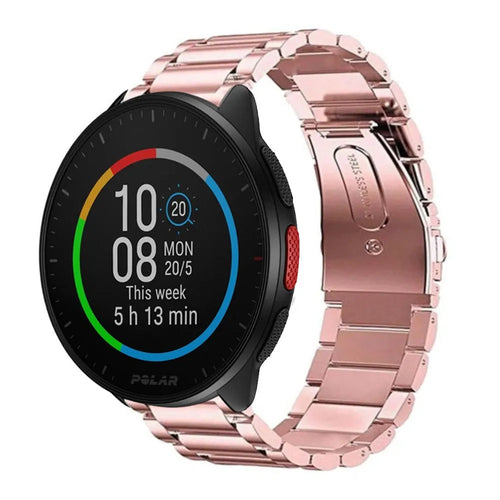 Steel Strap, pink, on a watch, 3/4 front view