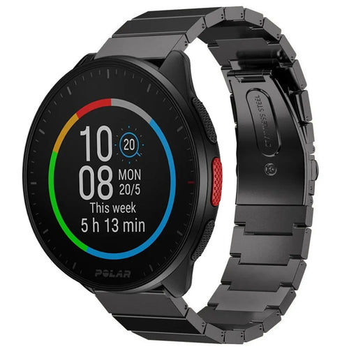 Premium Metal Strap, black, on a watch, 3/4 front view