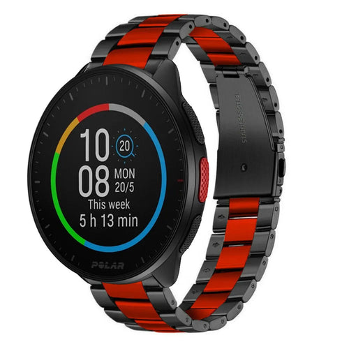 Steel Strap, black/red, on a watch, 3/4 front view
