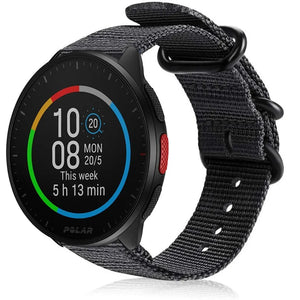 Nylon Buckle Strap, black, on a watch, 3/4 front view