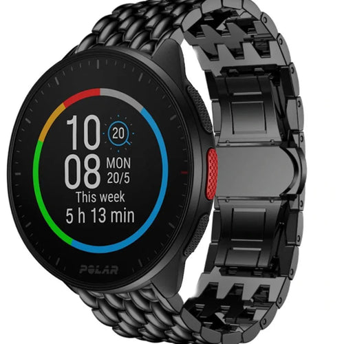 Steel Dragon Strap, black, on a watch, 3/4 front view