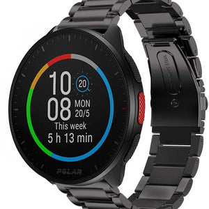 Titanium Strap, black, on a watch, 3/4 front view