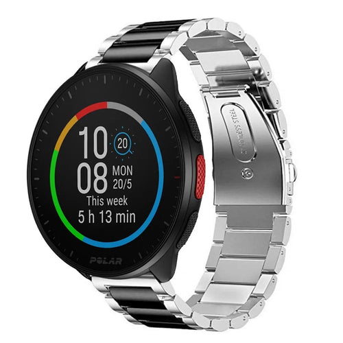 Steel Strap, silver/black, on a watch, 3/4 front view