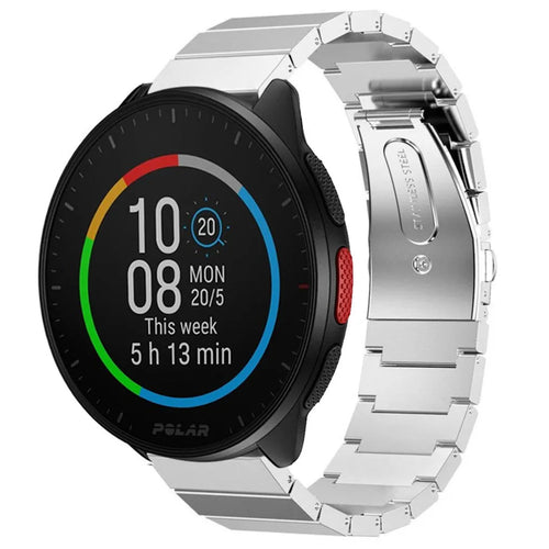 Premium Metal Strap, silver, on a watch, 3/4 front view