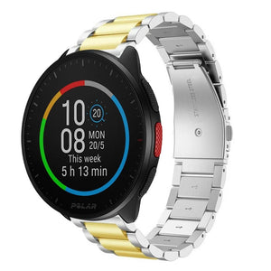 Steel Strap, silver/gold, on a watch, 3/4 front view