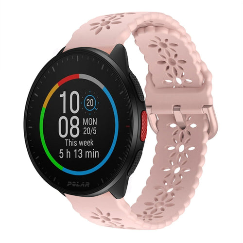 Patterned Silicone Strap, pink, on a watch, 3/4 front view