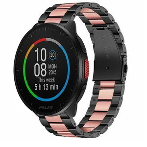 Steel Strap, black/pink, on a watch, 3/4 front view