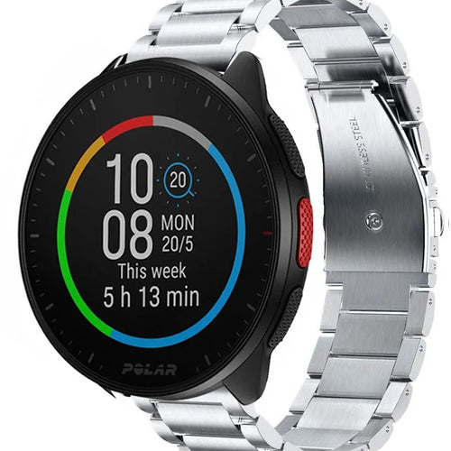 Titanium Strap, silver, on a watch, 3/4 front view