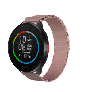 Milanese Strap, pink, on a watch, 3/4 front view