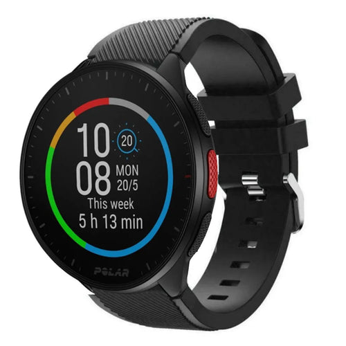 Twill Silicone Strap, black, on a watch, 3/4 front view