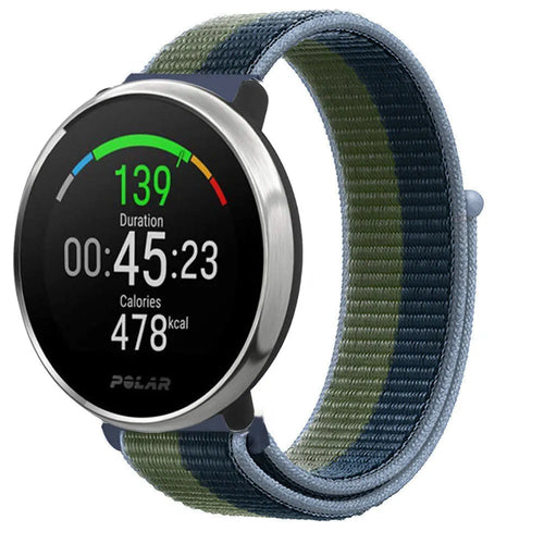 Nylon Strap, moss green, on a watch, 3/4 front view