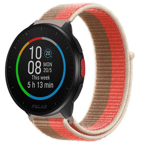 Nylon Strap, pink pomelo, on a watch, 3/4 front view