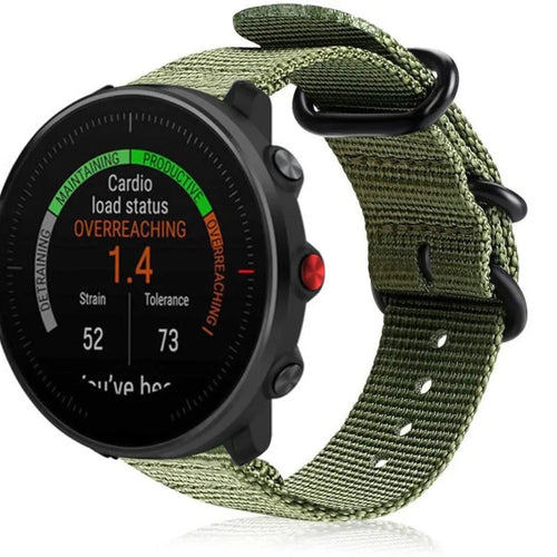 Nylon Buckle Strap, green, on a watch, 3/4 front view