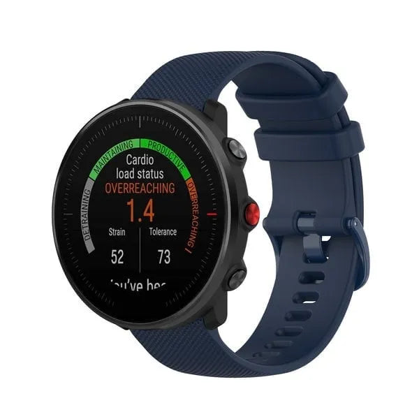 Premium Silicone Strap, dark blue, on a watch, 3/4 front view