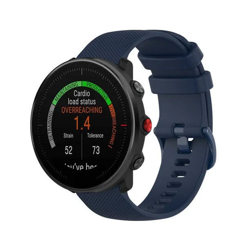 Premium Silicone Strap, dark blue, on a watch, 3/4 front view
