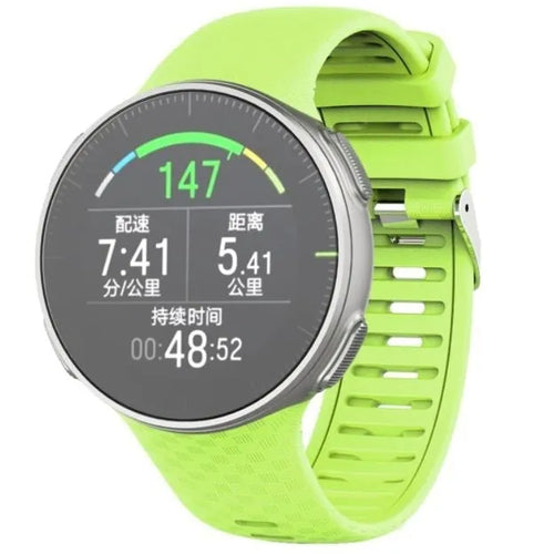 Silicone Strap, light green, on a watch, 3/4 front view